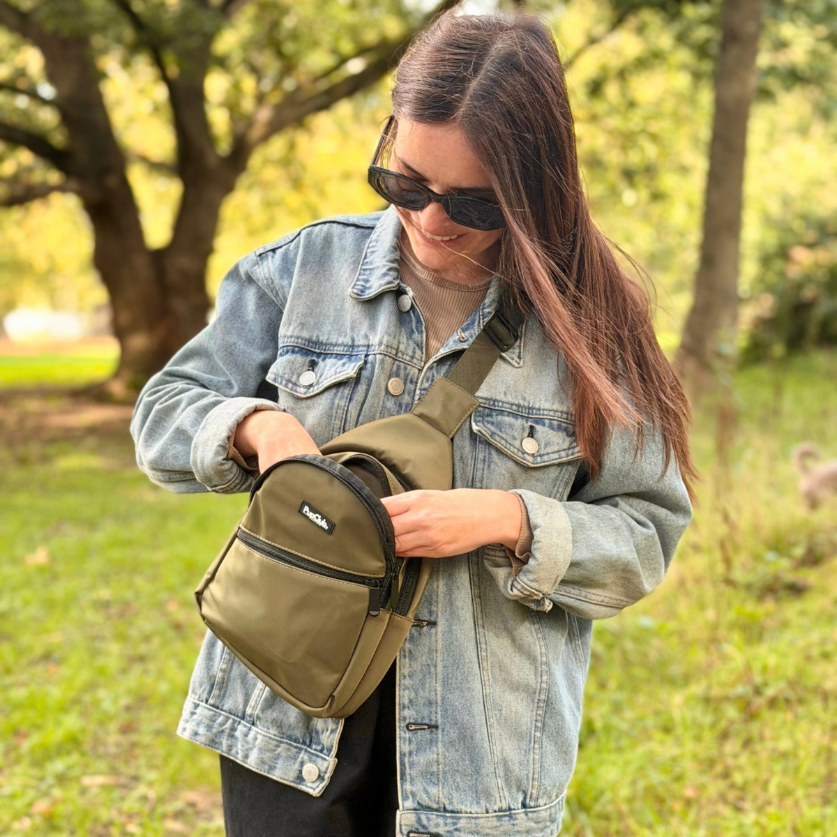 Dog Walking Sling Backpack - Khaki Green - Hobbster