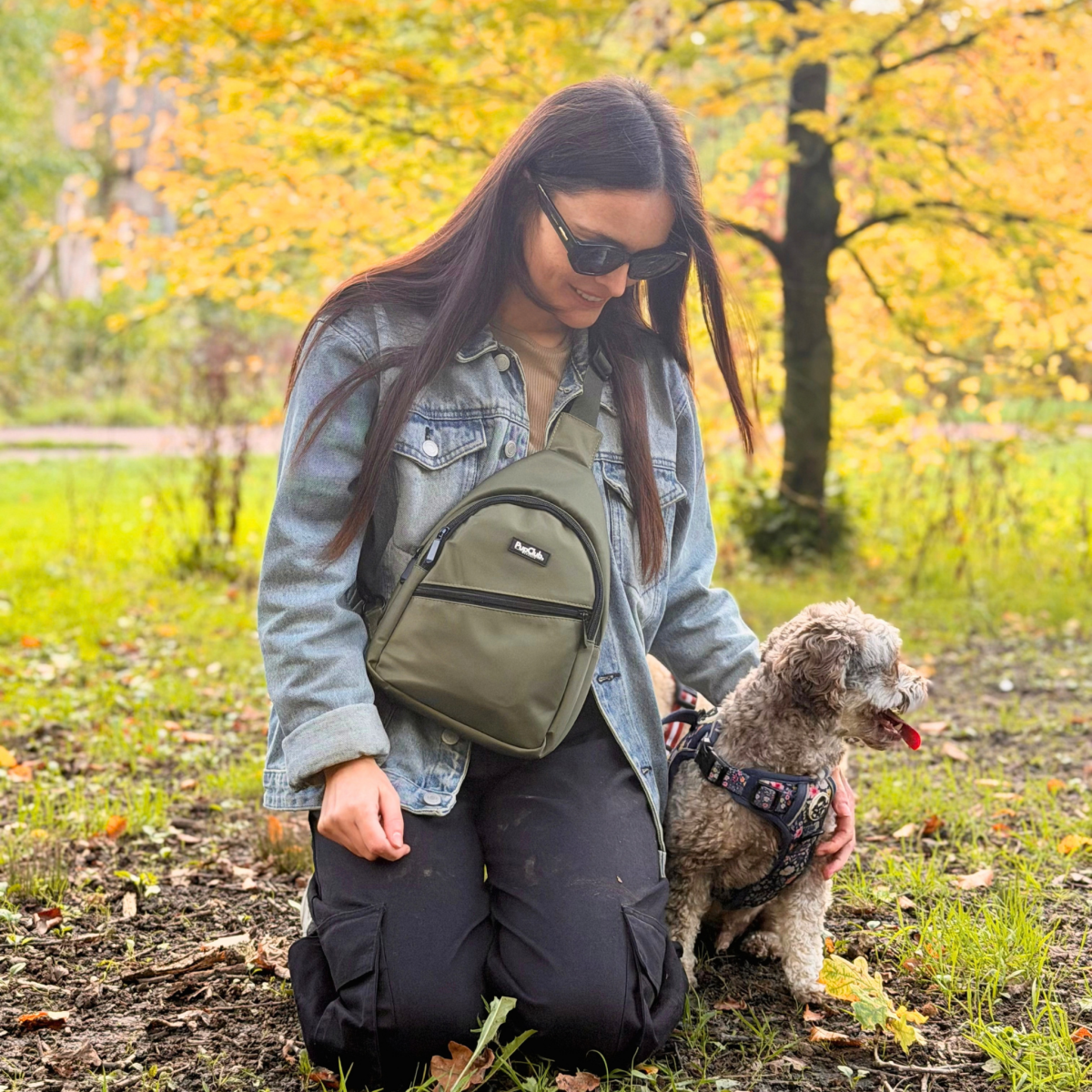 Dog Walking Sling Backpack - Khaki Green - Hobbster