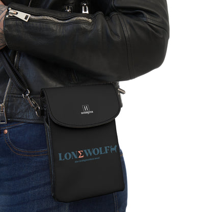 Small Leather Wallet for Cell Phone and Cards with Lone Wolf Slogan - Hobbster