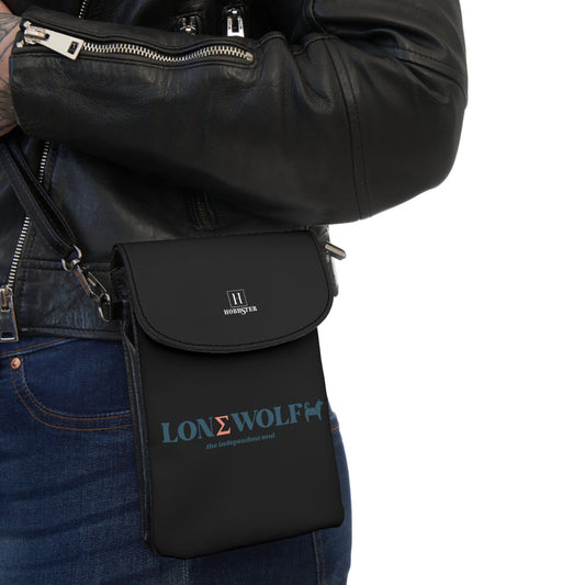 Small Leather Wallet for Cell Phone and Cards with Lone Wolf Slogan - Hobbster