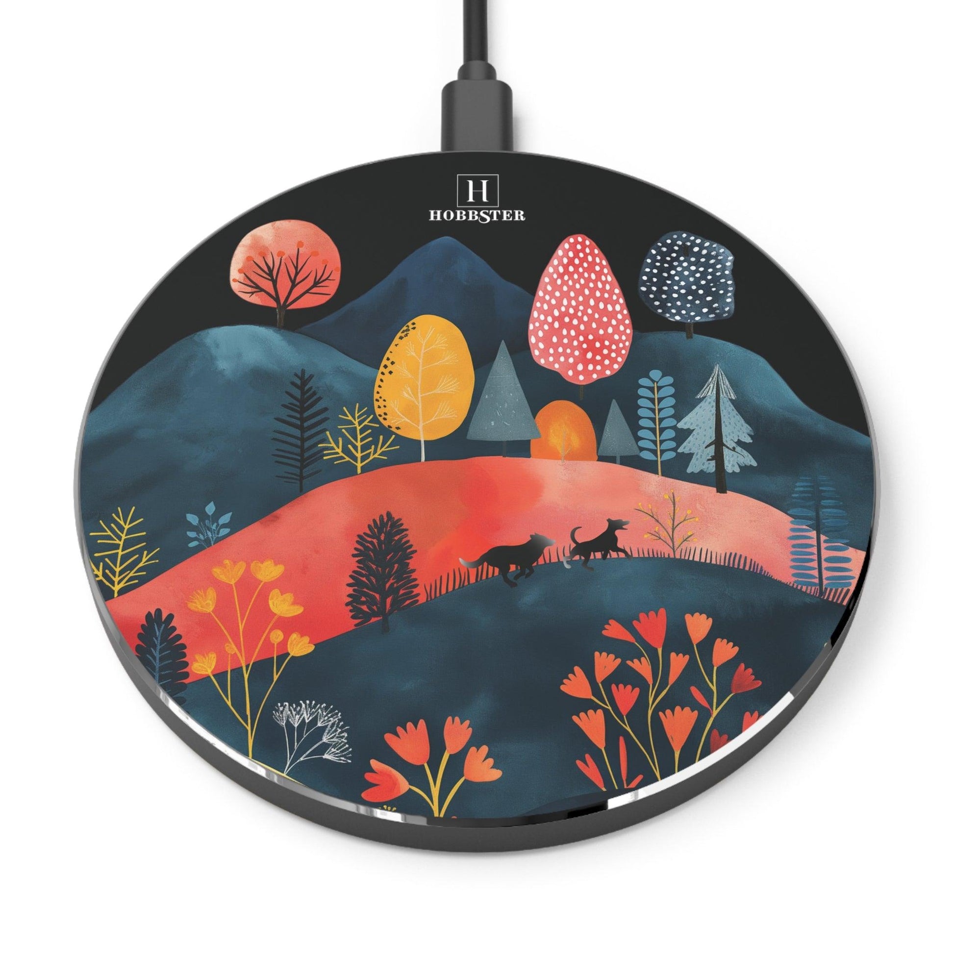 Spoke Wireless 10W Charger featuring a Cottage Core Style Free Running Dogs Design - Hobbster