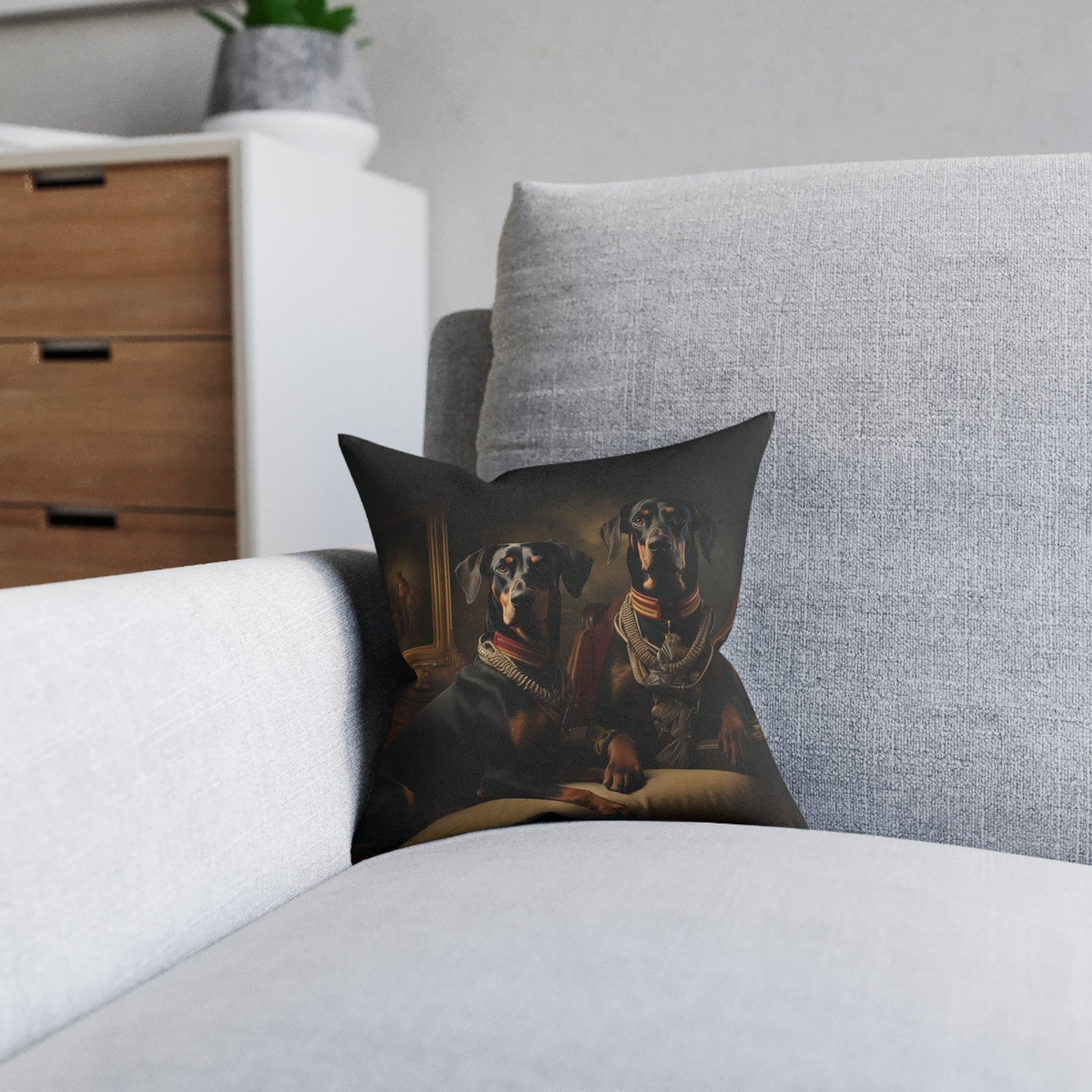 Square Pillow with Art Deco Doberman Design - Hobbster