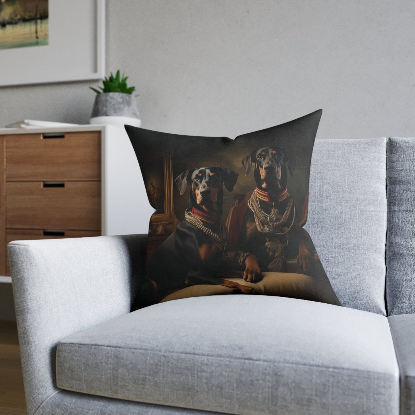 Square Pillow with Art Deco Doberman Design - Hobbster