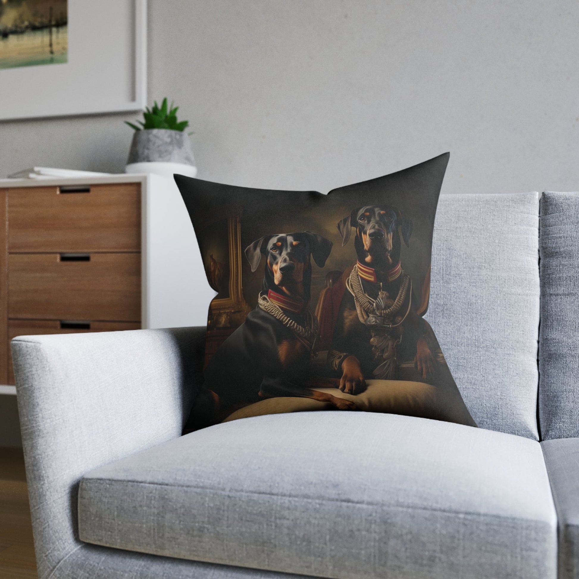 Square Pillow with Art Deco Doberman Design - Hobbster