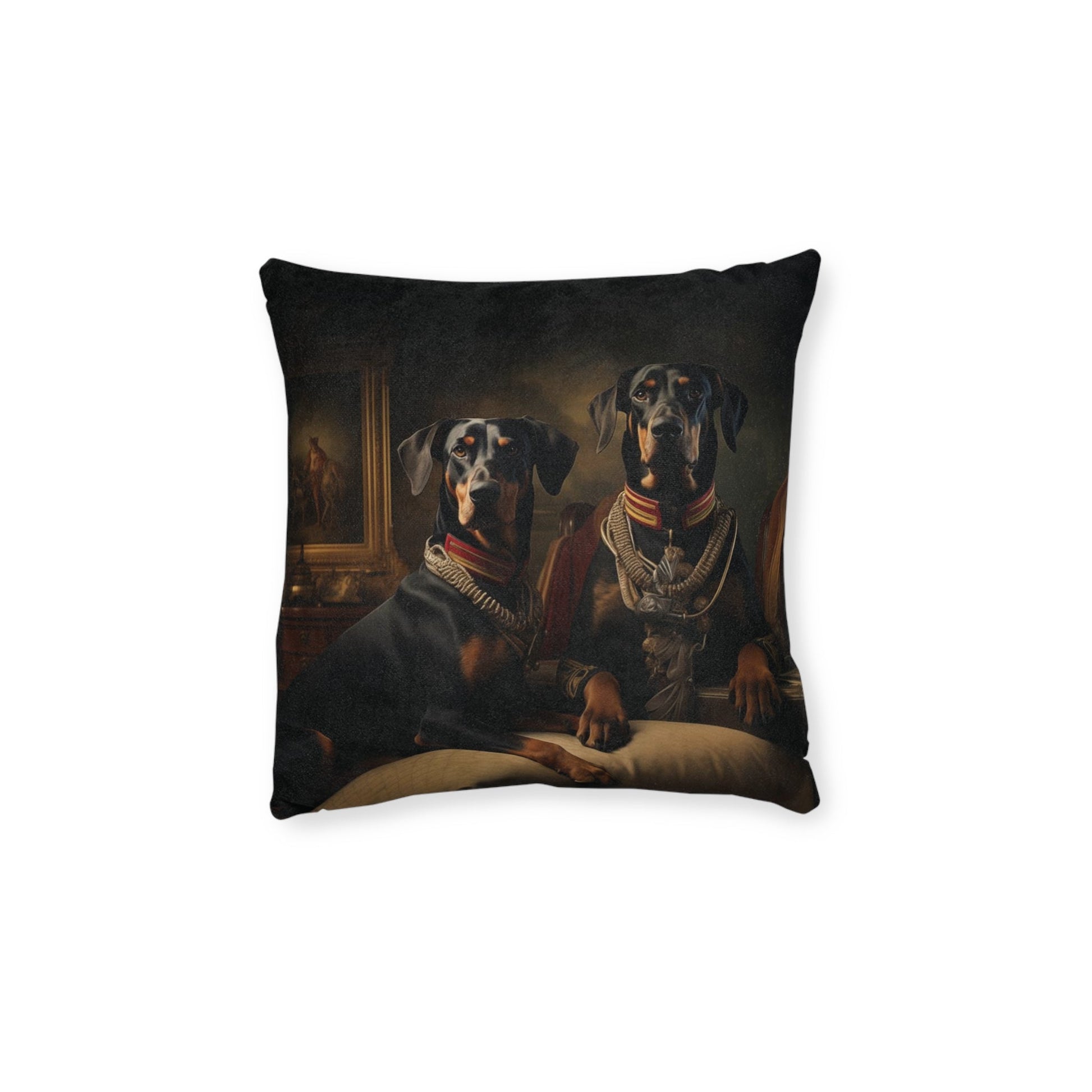 Square Pillow with Art Deco Doberman Design - Hobbster