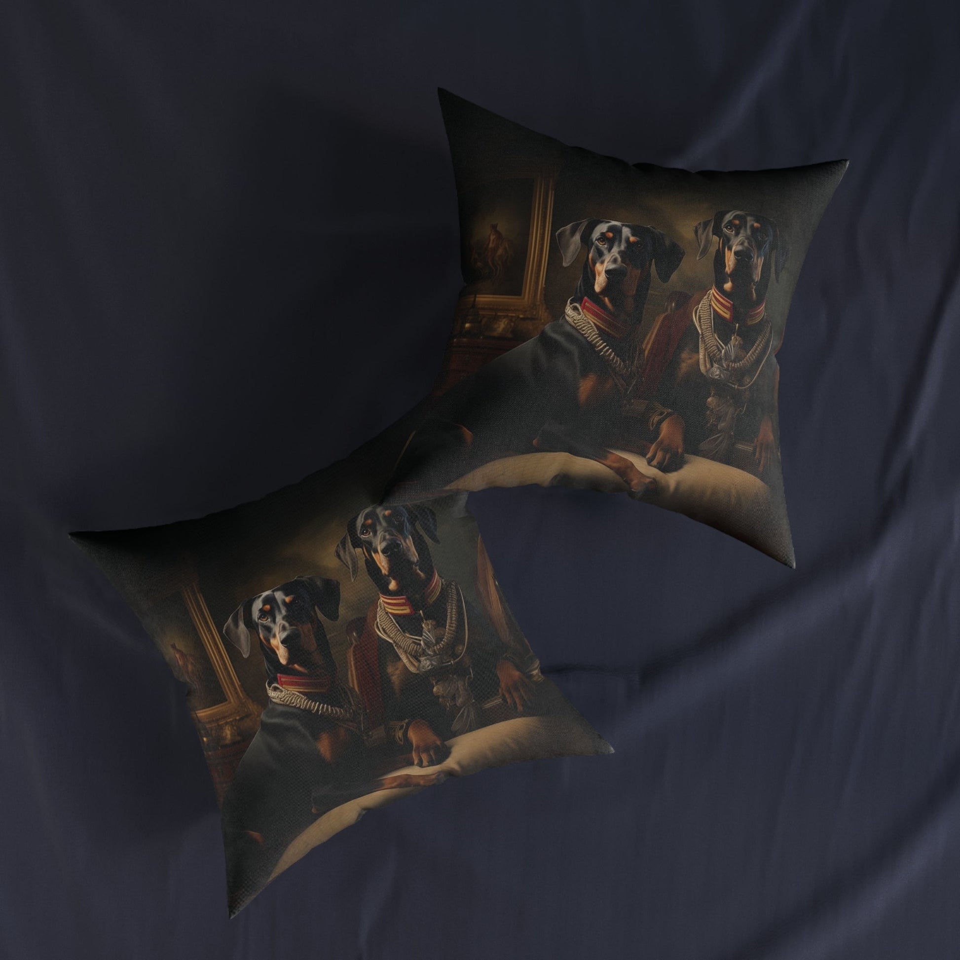 Square Pillow with Art Deco Doberman Design - Hobbster