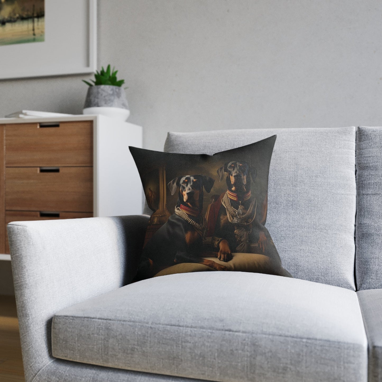 Square Pillow with Art Deco Doberman Design - Hobbster