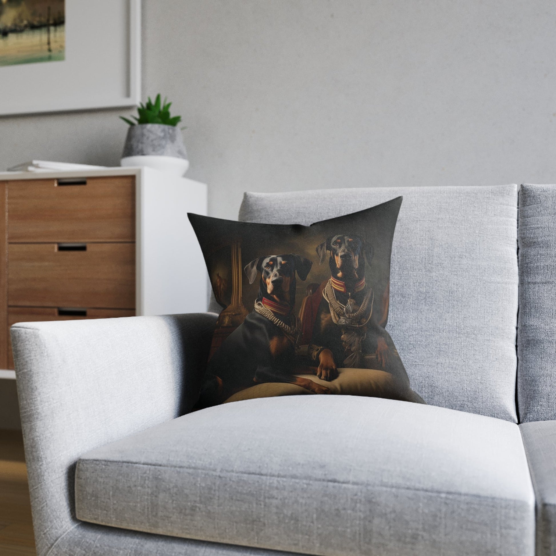 Square Pillow with Art Deco Doberman Design - Hobbster