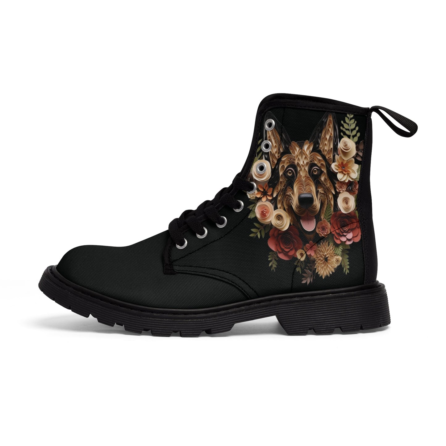 Women's Canvas Boots featuring a German Shepherd Paper Quilled Effect Design - Hobbster