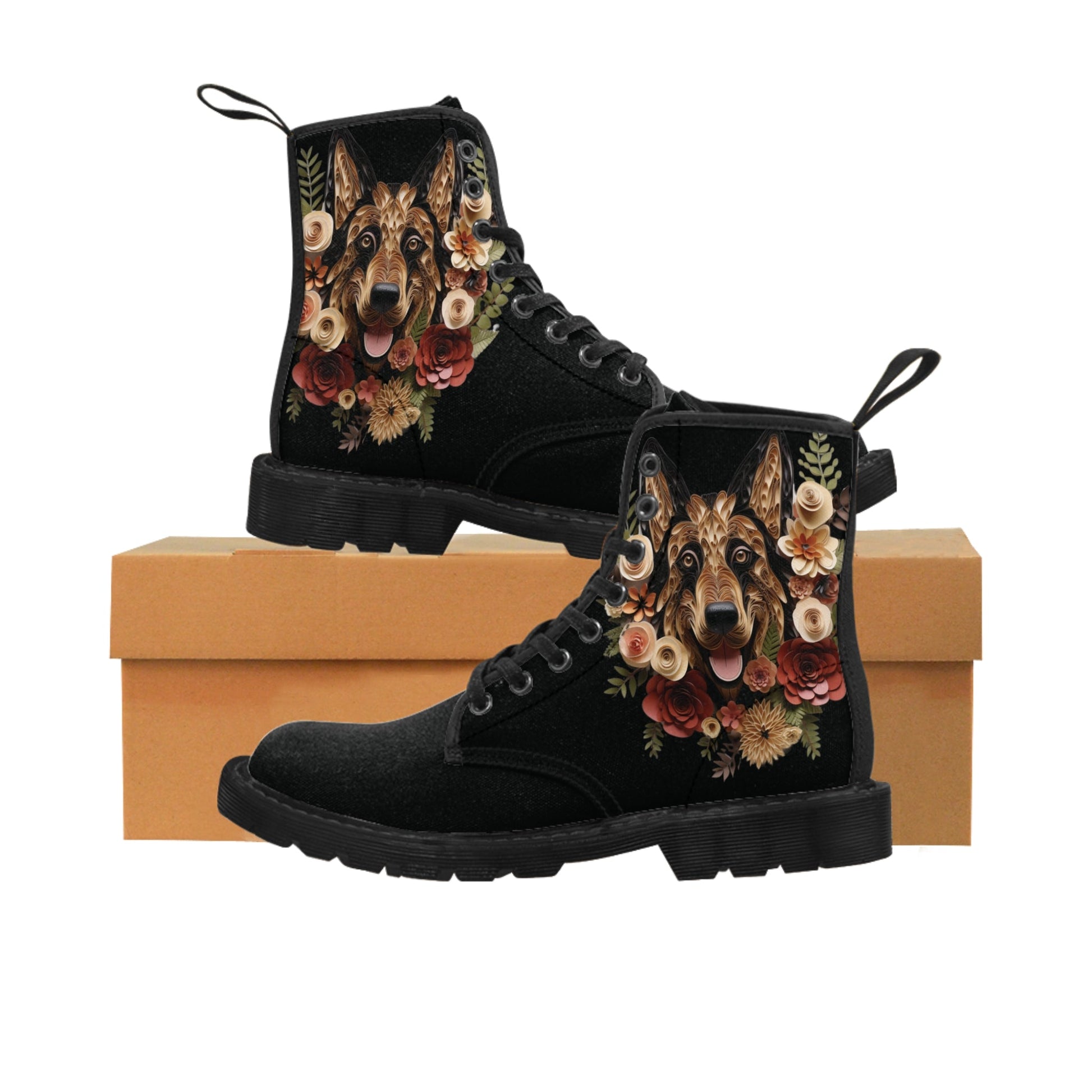 Women's Canvas Boots featuring a German Shepherd Paper Quilled Effect Design - Hobbster