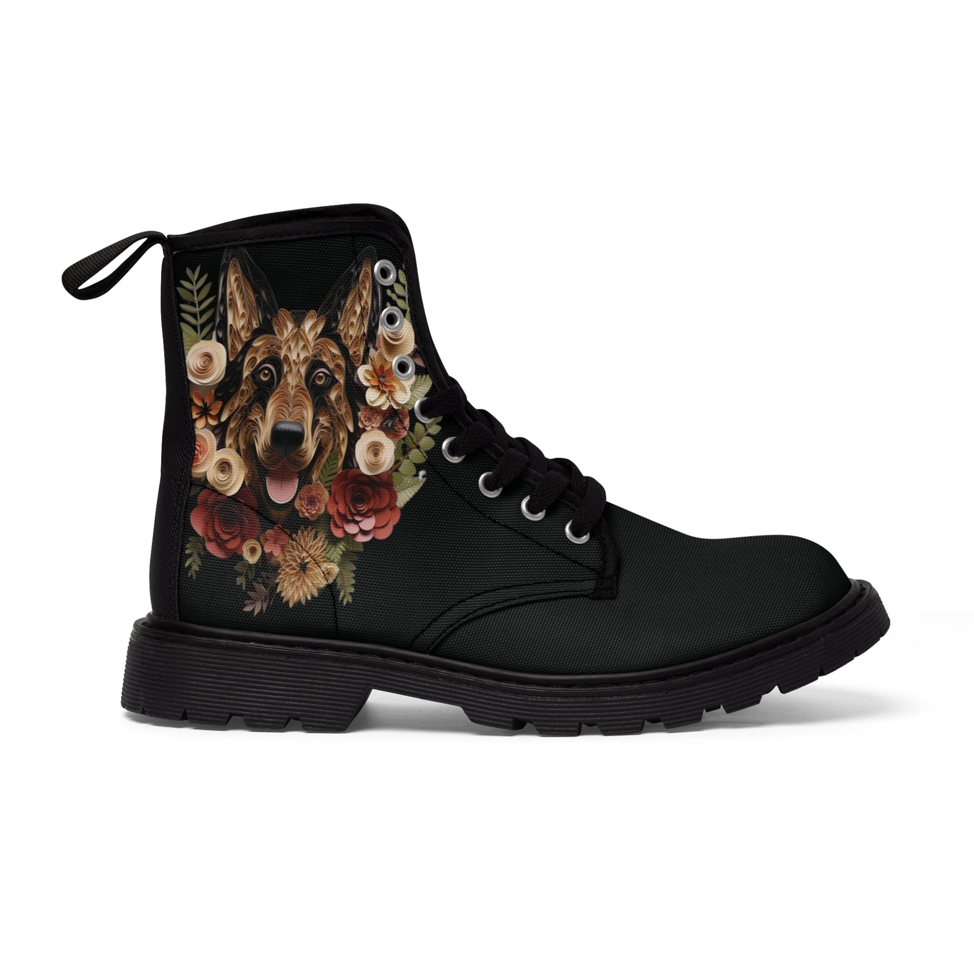 Women's Canvas Boots featuring a German Shepherd Paper Quilled Effect Design - Hobbster