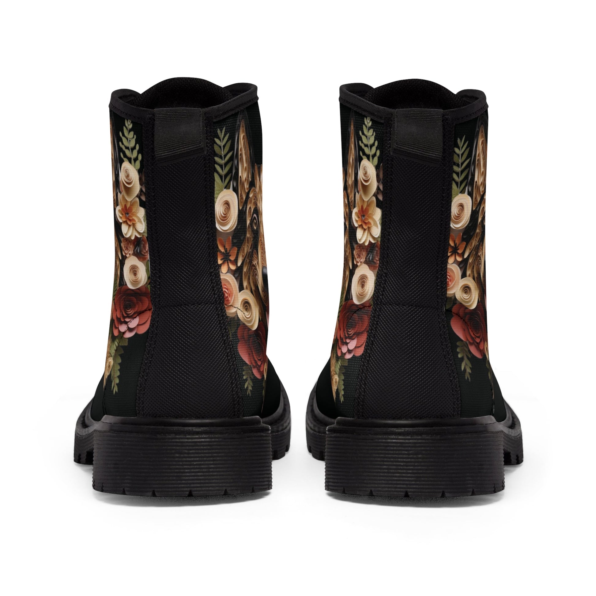 Women's Canvas Boots featuring a German Shepherd Paper Quilled Effect Design - Hobbster