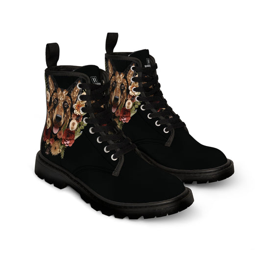 Women's Canvas Boots featuring a German Shepherd Paper Quilled Effect Design - Hobbster