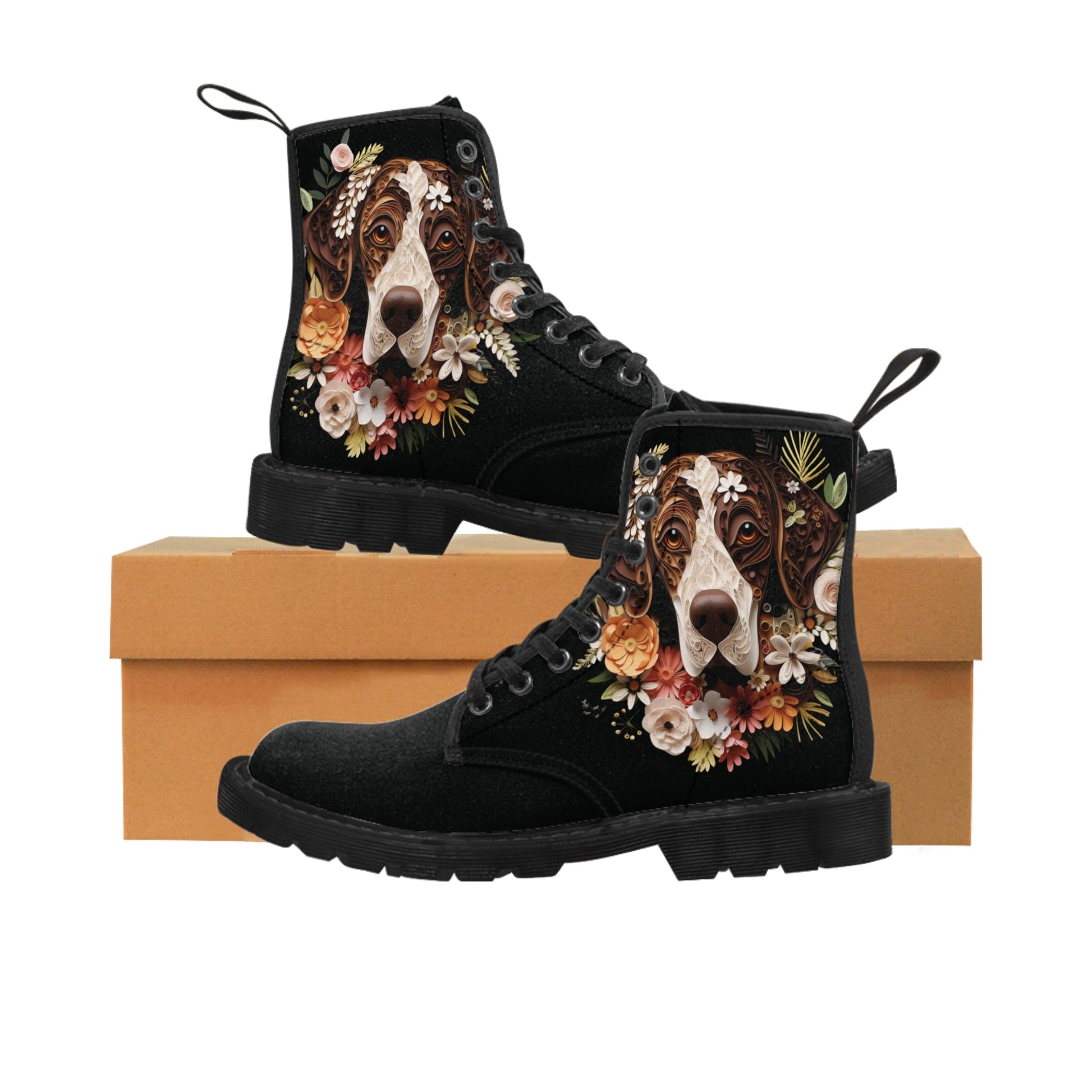 Women's Canvas Boots featuring a German Short Hair Pointer Paper Quilled Effect Design - Hobbster