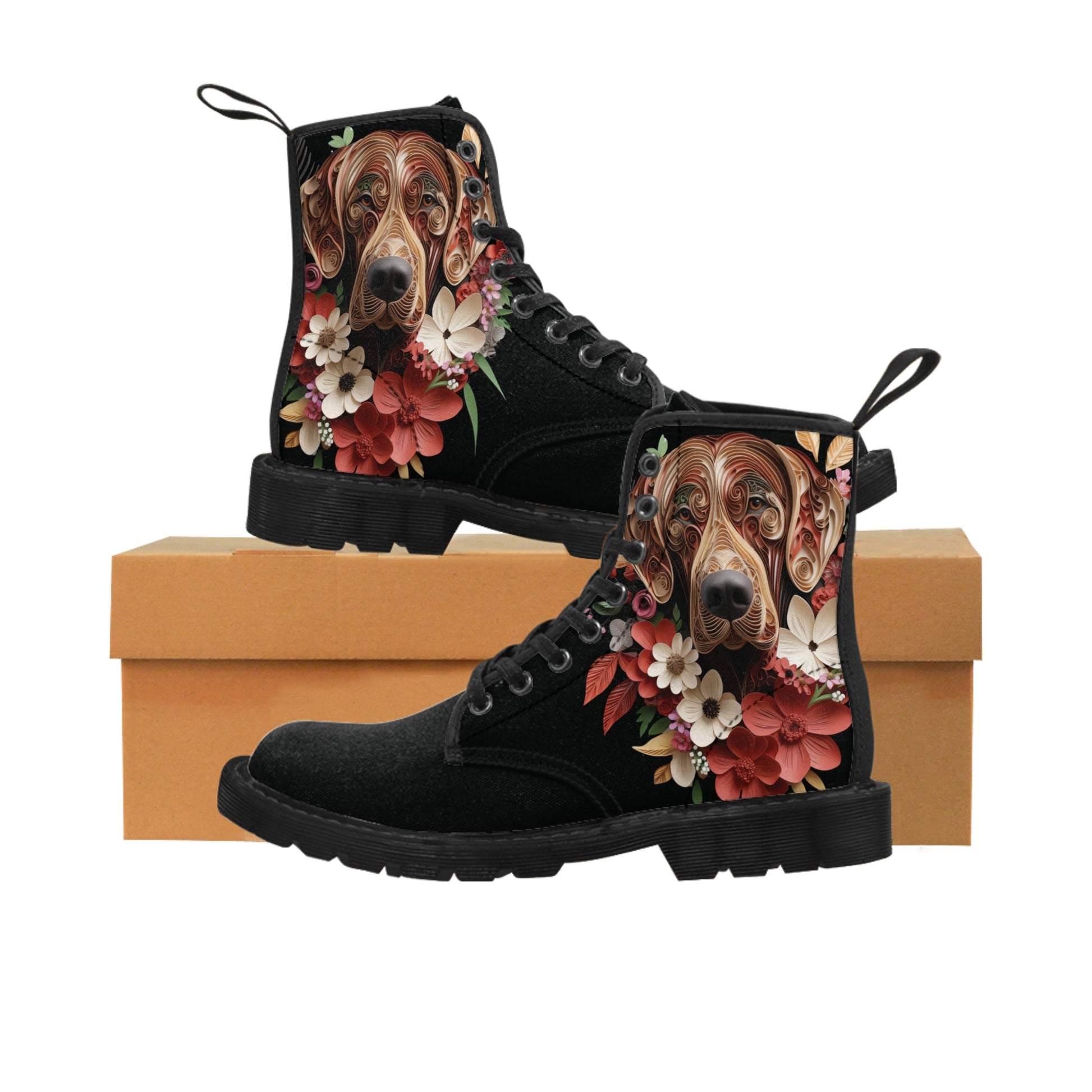 Women's Canvas Boots featuring a Rhodesian Ridgeback Paper Quilled Effect Design - Hobbster