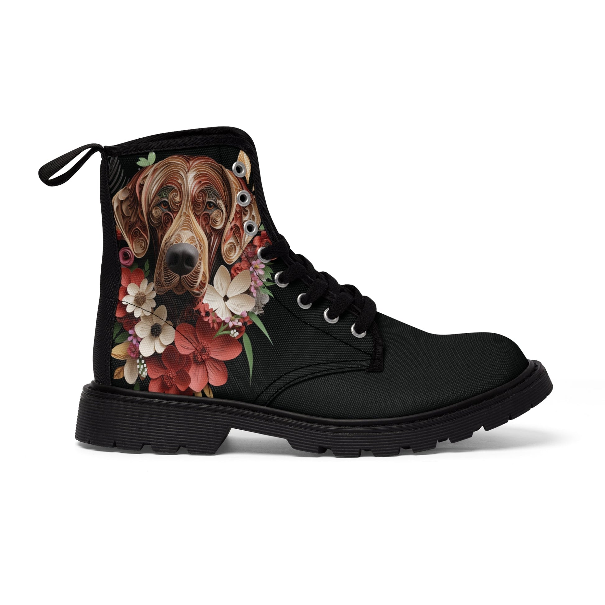 Women's Canvas Boots featuring a Rhodesian Ridgeback Paper Quilled Effect Design - Hobbster