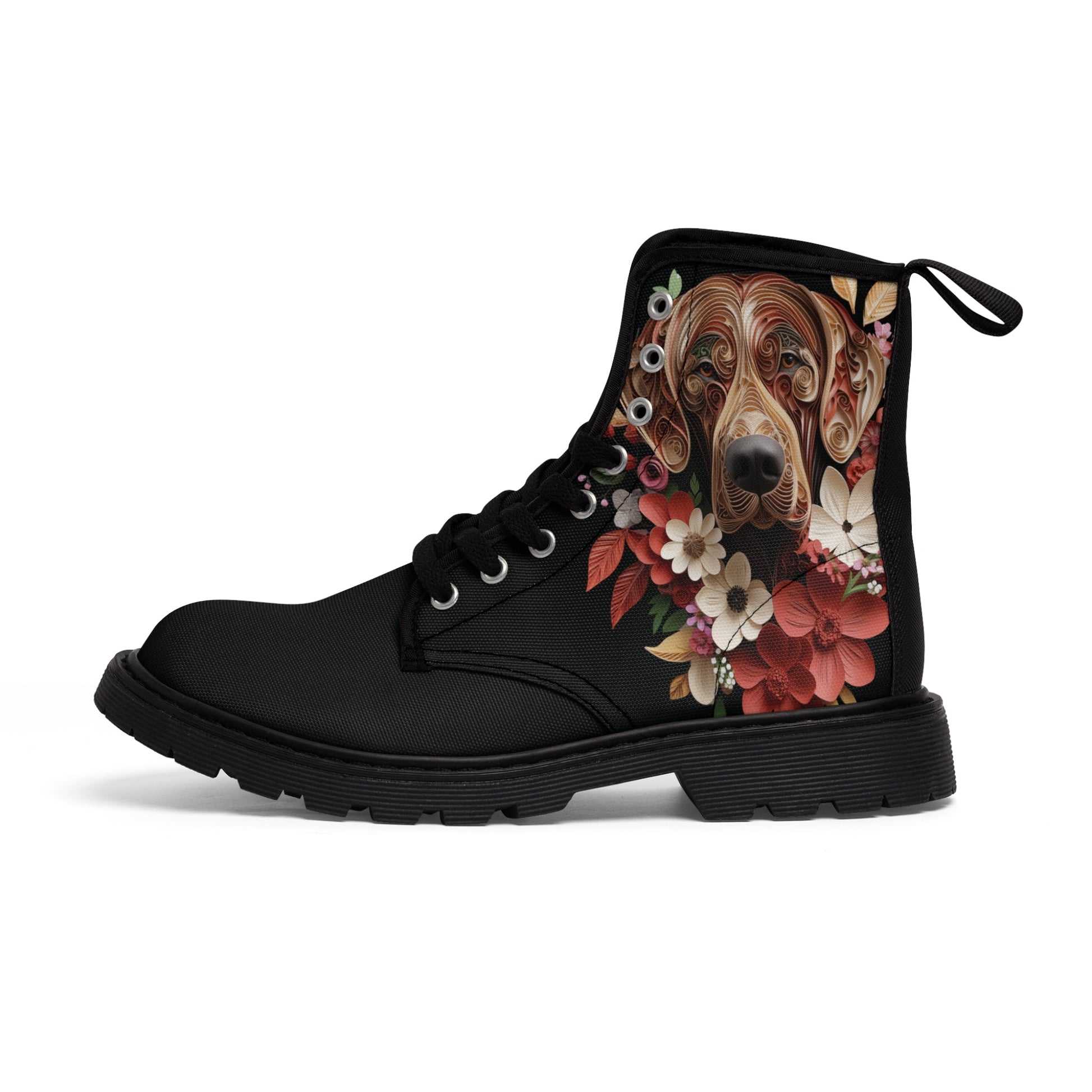 Women's Canvas Boots featuring a Rhodesian Ridgeback Paper Quilled Effect Design - Hobbster