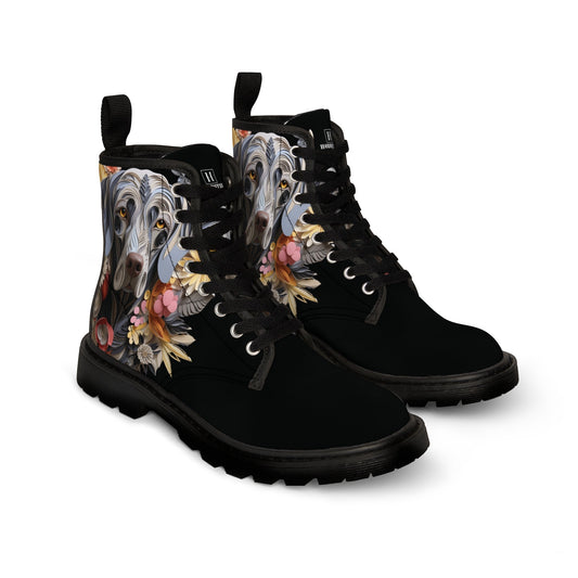 Women's Canvas Boots featuring a Weimaraner Paper Quilled Effect Design - Hobbster