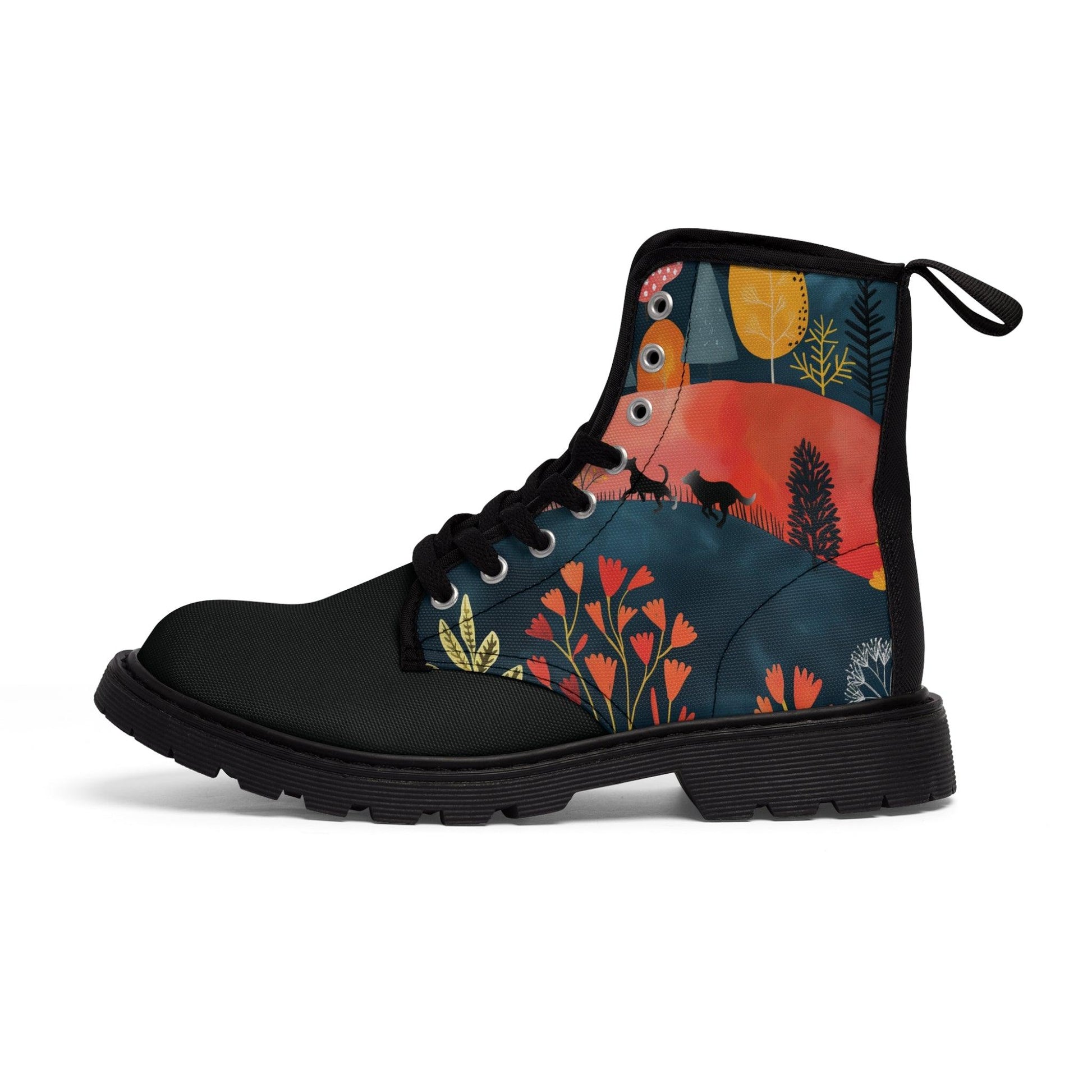 Women's Canvas Boots featuring Cottage Core Style Dogs Running Free Design - Hobbster