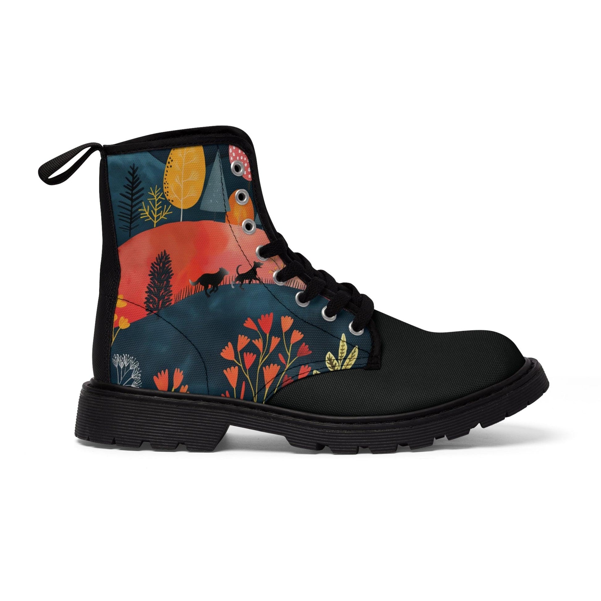 Women's Canvas Boots featuring Cottage Core Style Dogs Running Free Design - Hobbster