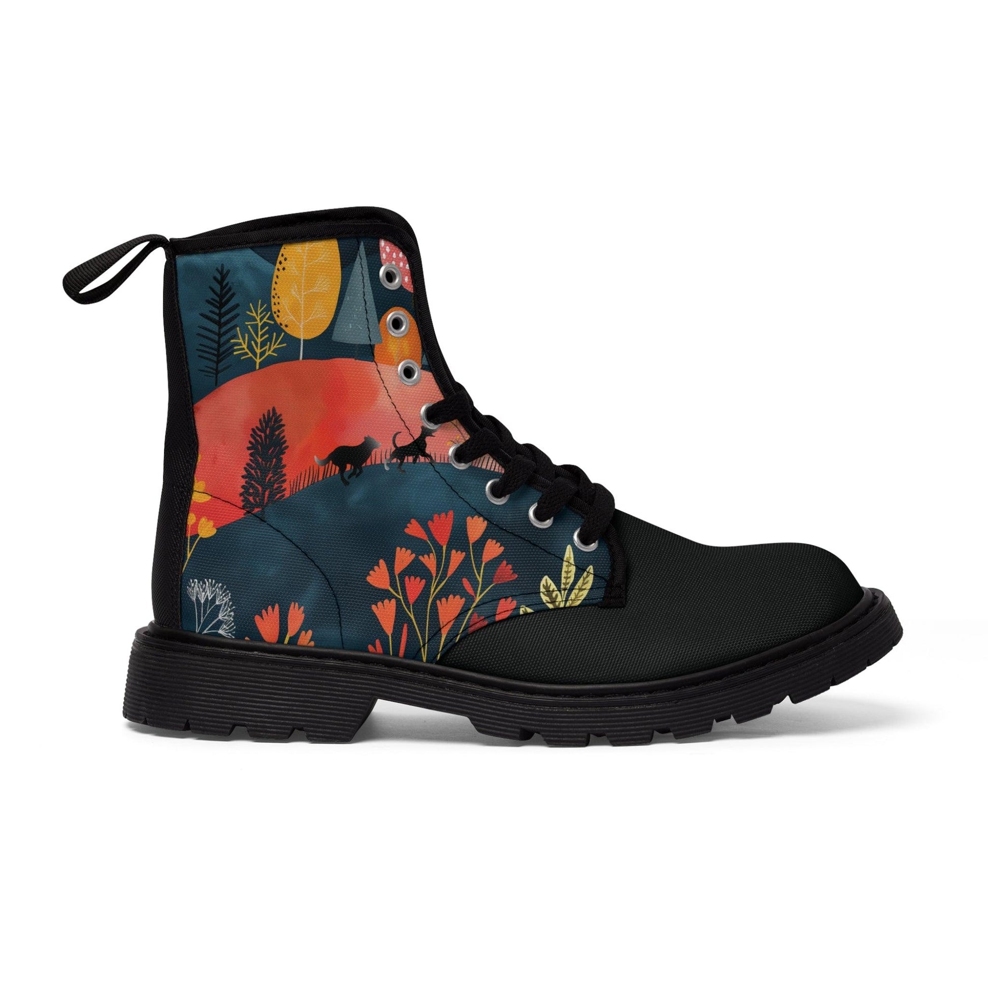 Women's Canvas Boots featuring Cottage Core Style Dogs Running Free Design - Hobbster