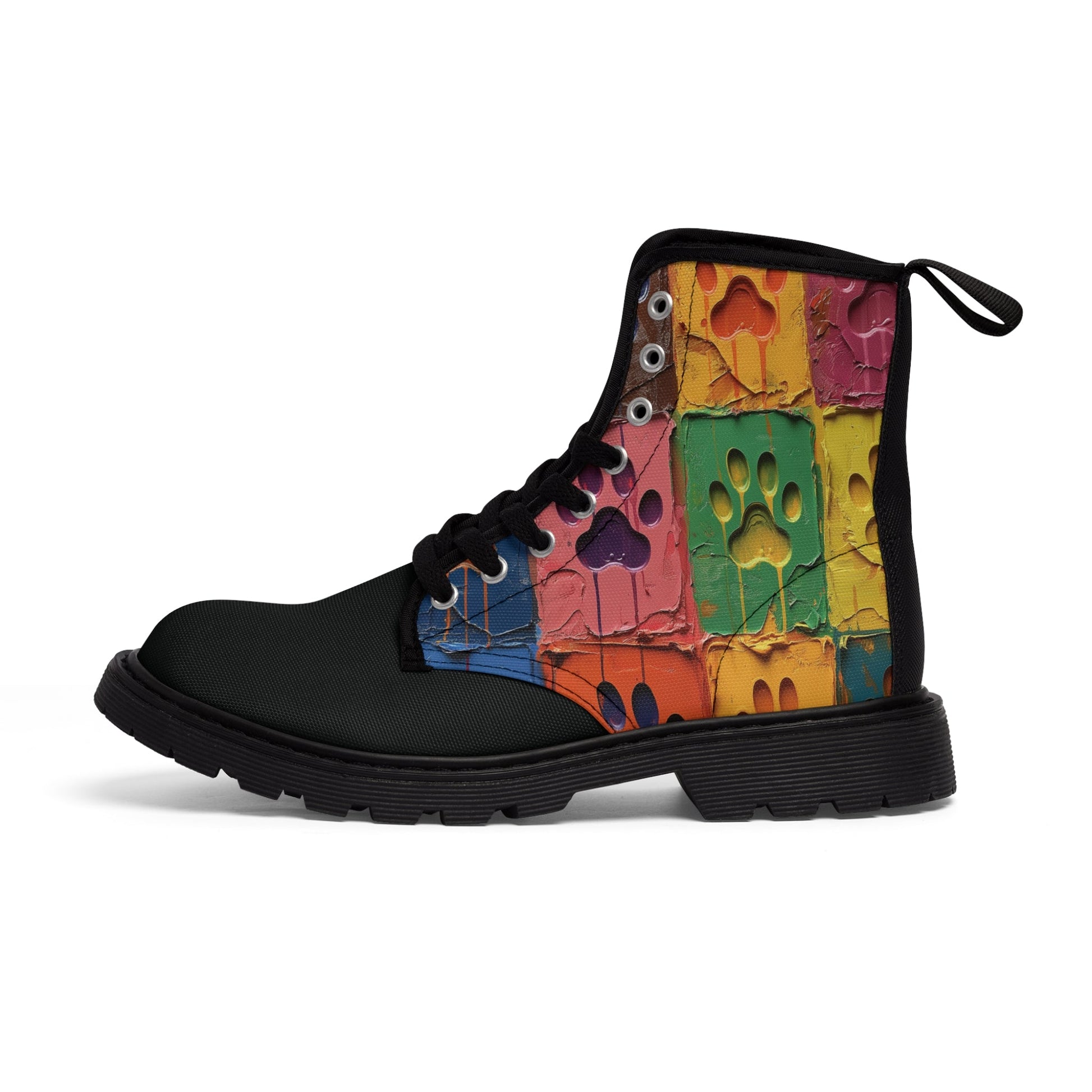 Women's Canvas Boots Featuring Large Paint Paw Prints - Hobbster