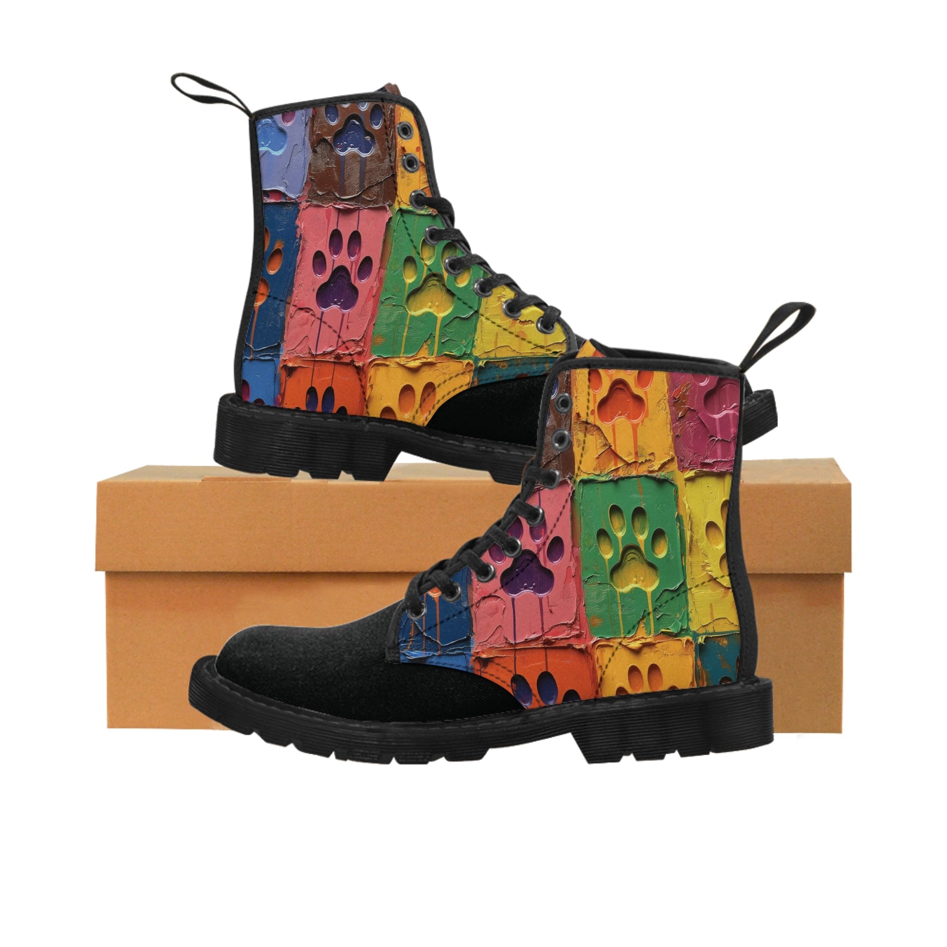 Women's Canvas Boots Featuring Large Paint Paw Prints - Hobbster