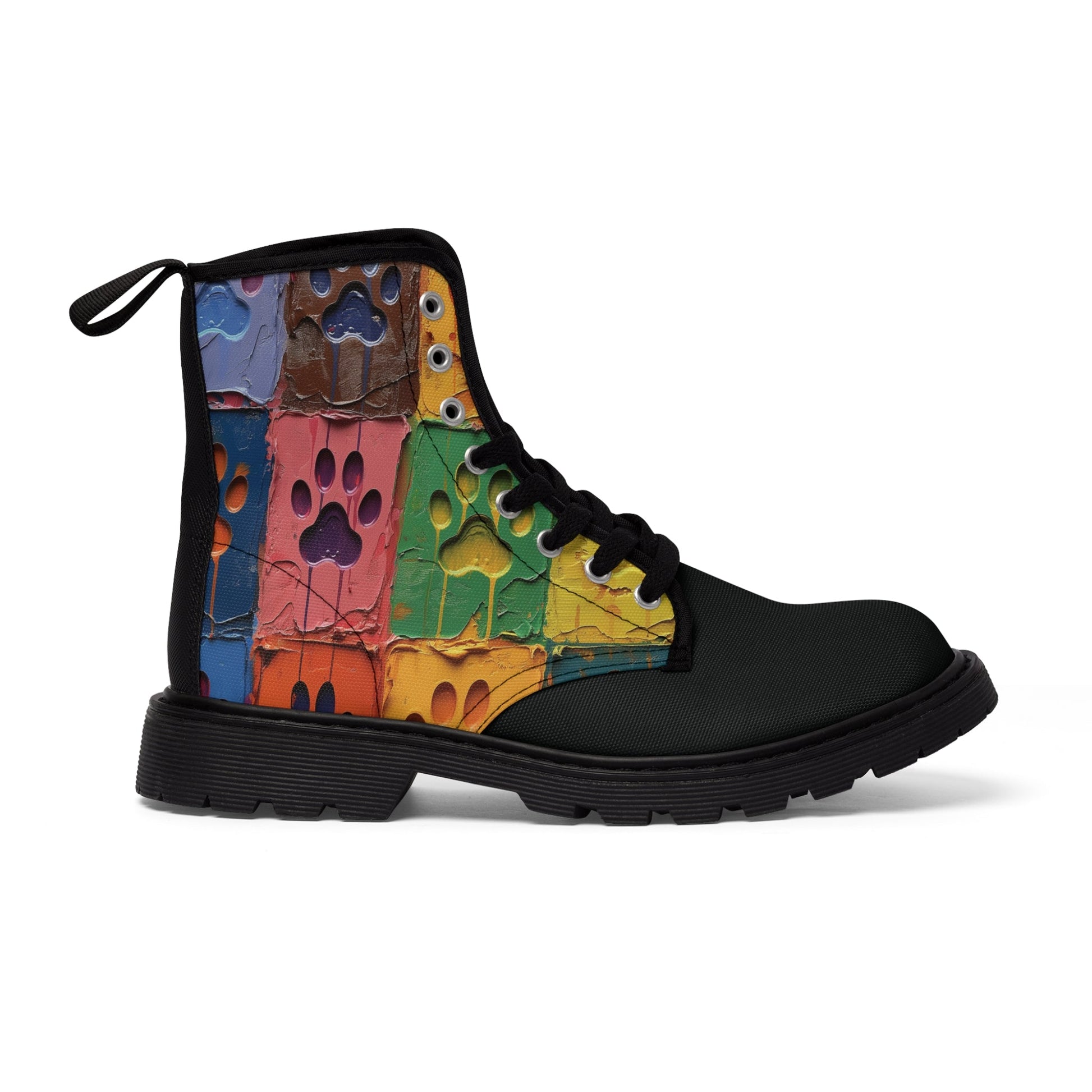 Women's Canvas Boots Featuring Large Paint Paw Prints - Hobbster