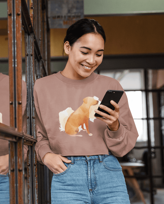 Women's Cropped Sweatshirt with Rhodesian Ridgeback watercolour design - Hobbster