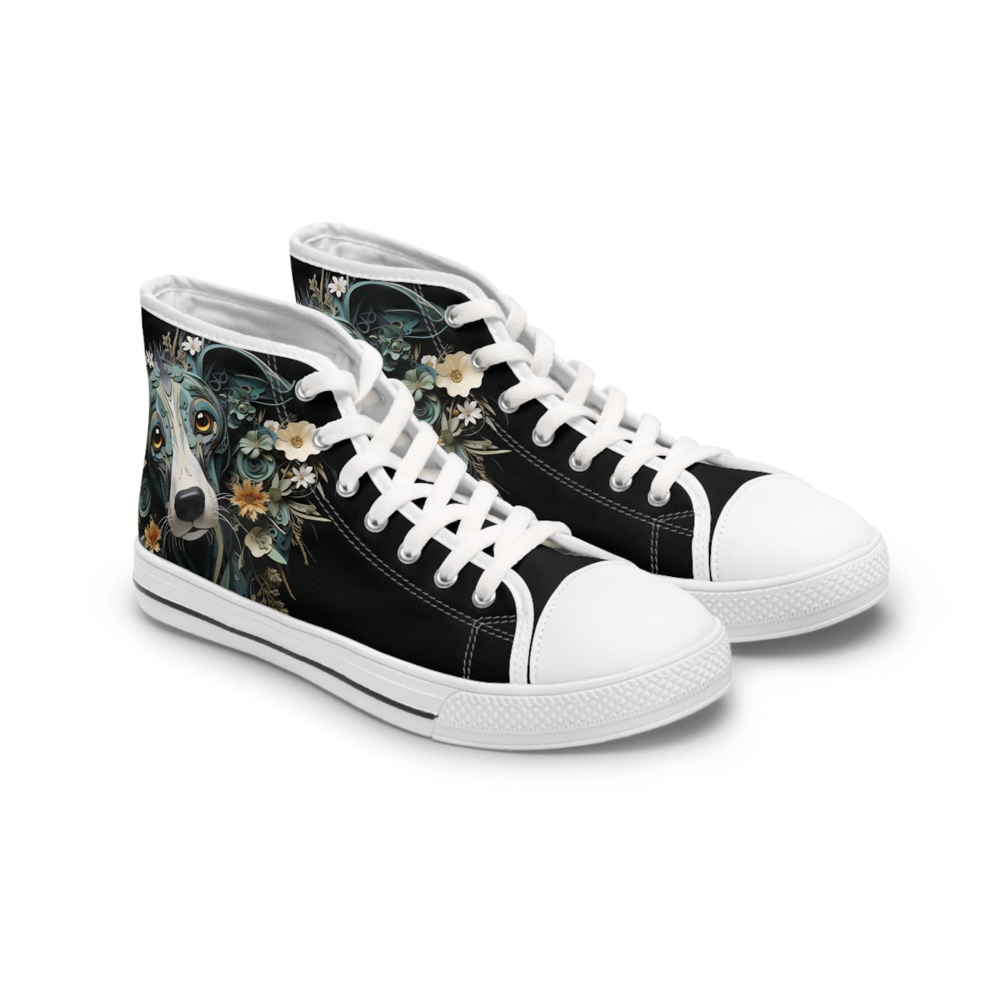 Women's High-Top Trainers featuring a Greyhound Paper Quilling Effect Design - Hobbster