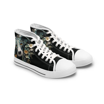 Women's High-Top Trainers featuring a Greyhound Paper Quilling Effect Design - Hobbster