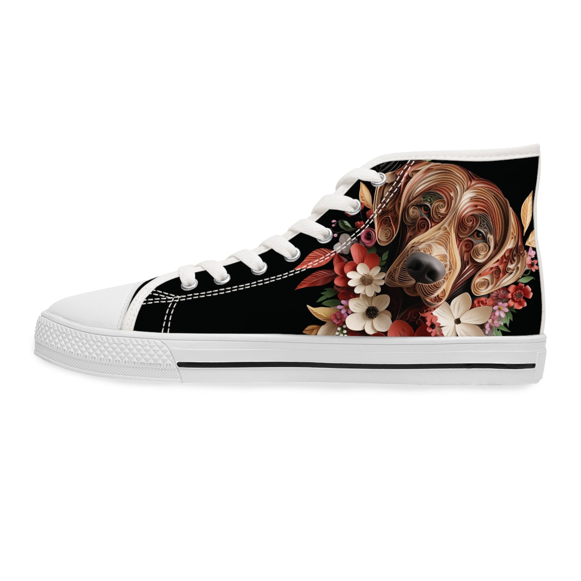 Women's High-Top Trainers featuring Rhodesian Ridgeback Paper Quilling Effect Design - Hobbster