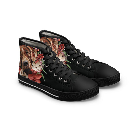 Women's High-Top Trainers featuring Rhodesian Ridgeback Paper Quilling Effect Design - Hobbster