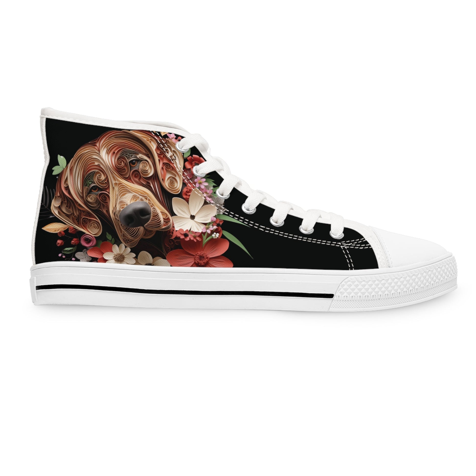 Women's High-Top Trainers featuring Rhodesian Ridgeback Paper Quilling Effect Design - Hobbster