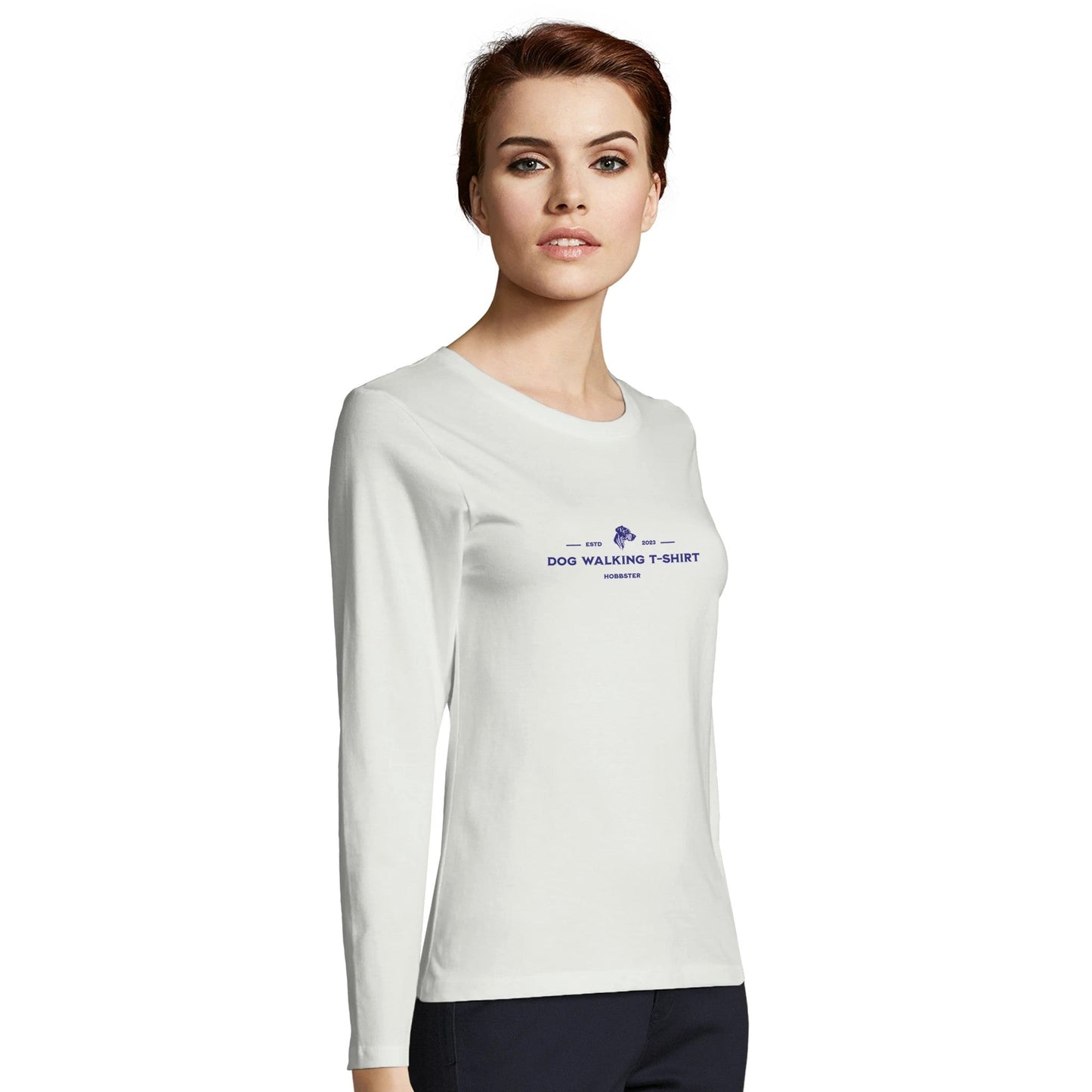 Women's Long Sleeve Fitted T-shirt | Dog Walking - Hobbster