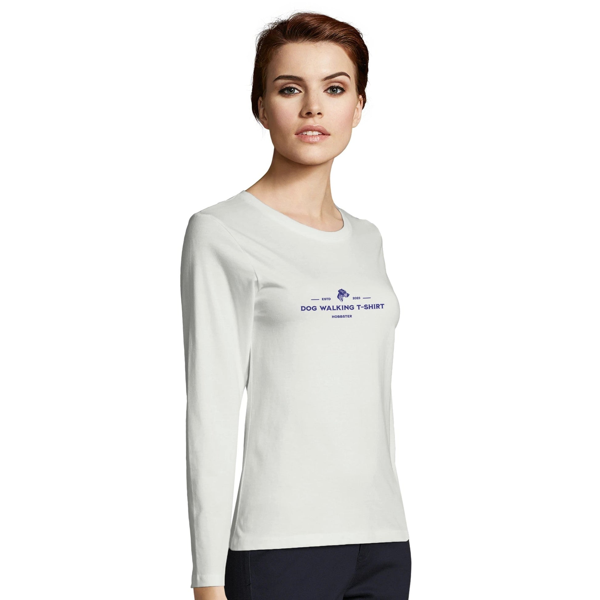 Women's Long Sleeve Fitted T-shirt | Dog Walking - Hobbster