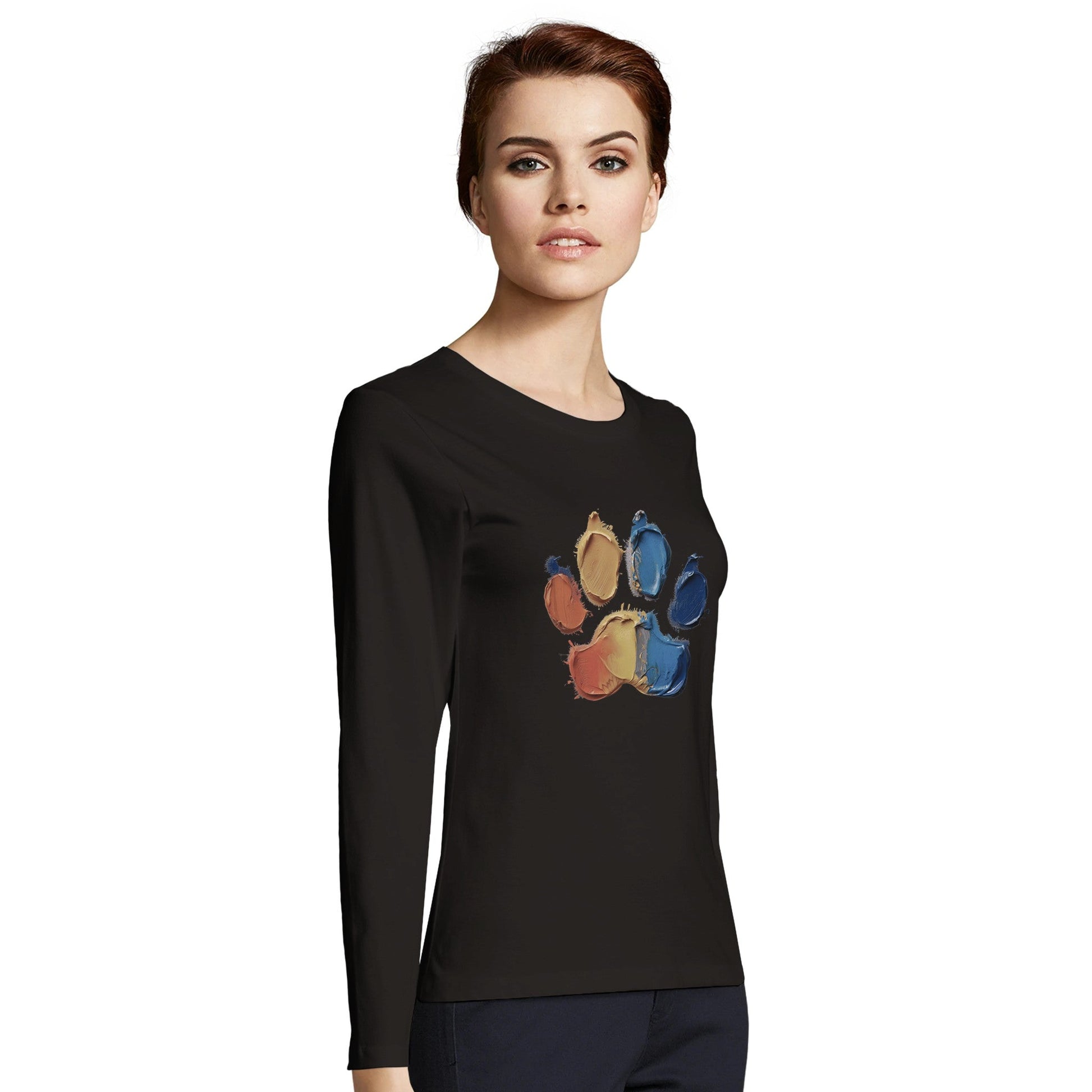 Women's Long Sleeve Fitted T-shirt | Painted Paw - Hobbster