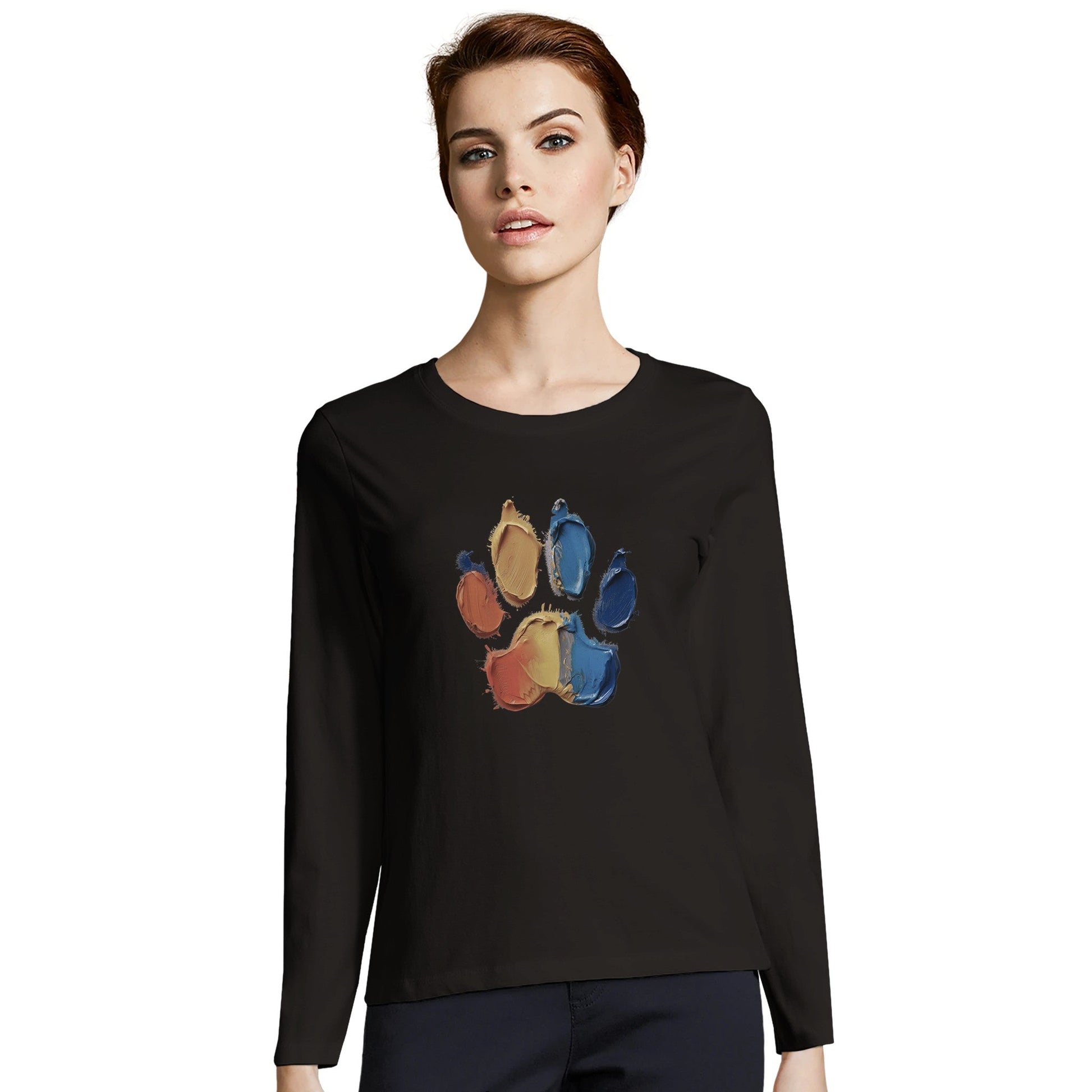 Women's Long Sleeve Fitted T-shirt | Painted Paw - Hobbster