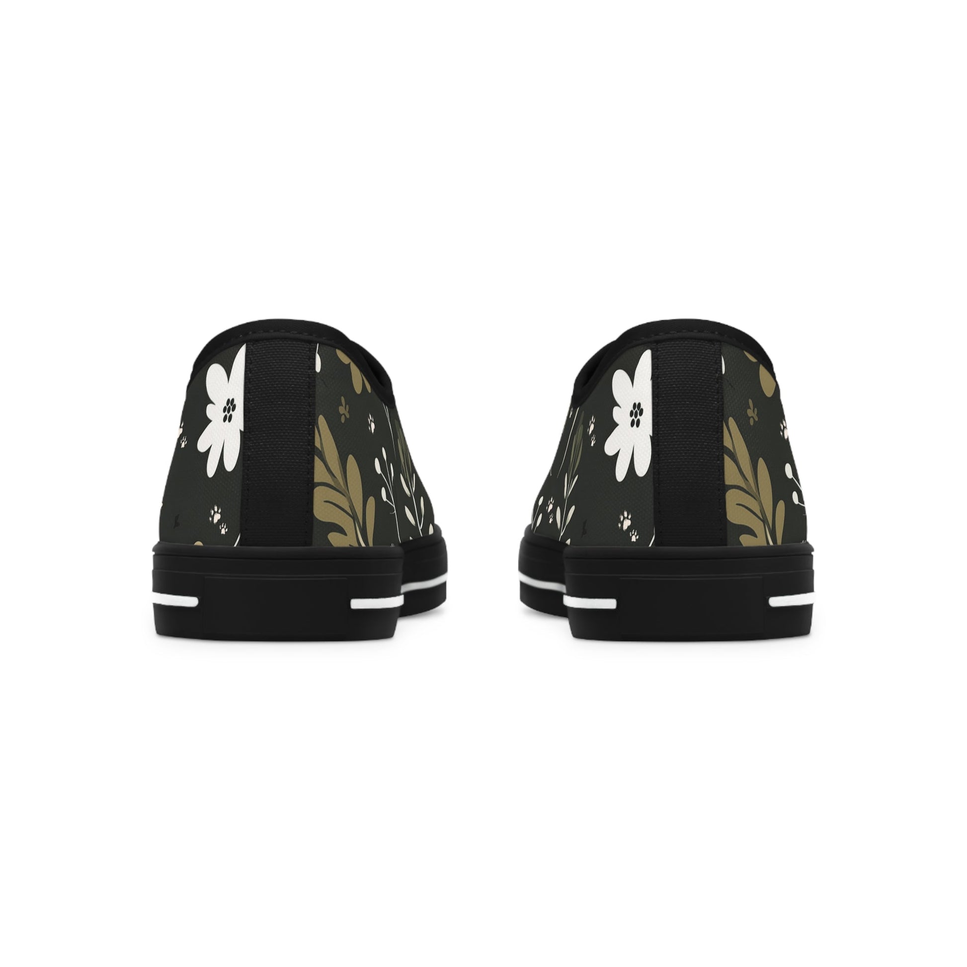 Women's Low-Top Trainers featuring Green Boho Flower & Paw Print Design - Hobbster