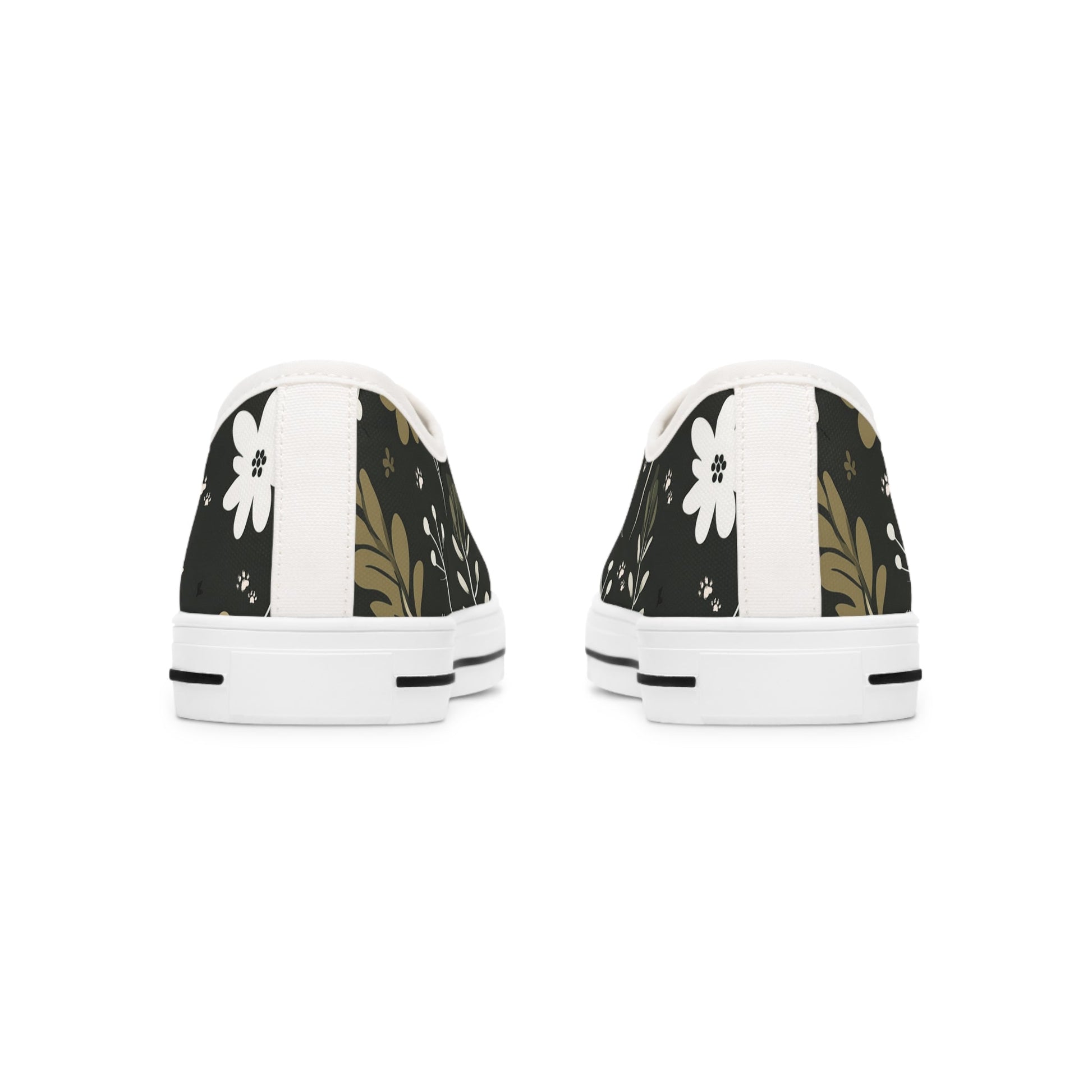 Women's Low-Top Trainers featuring Green Boho Flower & Paw Print Design - Hobbster