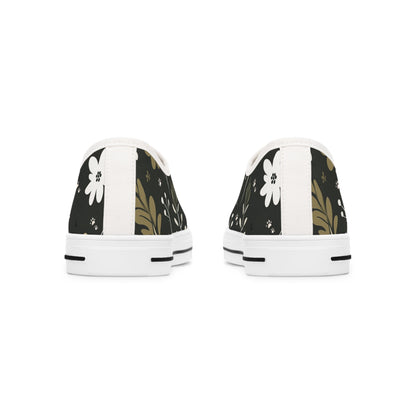 Women's Low-Top Trainers featuring Green Boho Flower & Paw Print Design - Hobbster